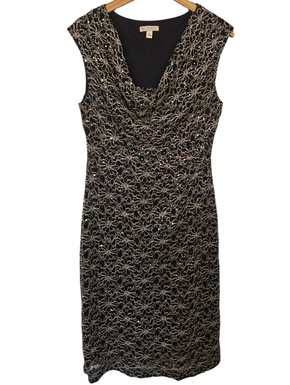 Connected Apparel Black & Gold Beaded Cocktail Dress | Size 12 - Picture 2 of 8
